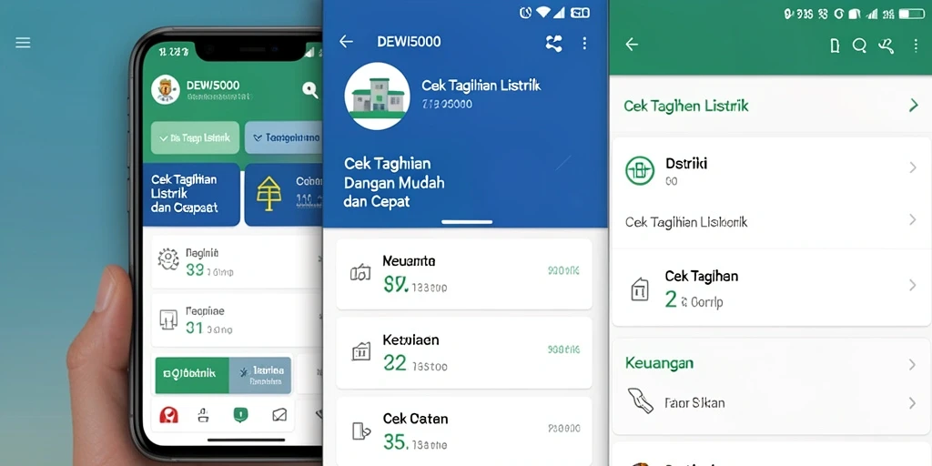 Tampilan antarmuka DEWI5000 untuk cek tagihan listrik.