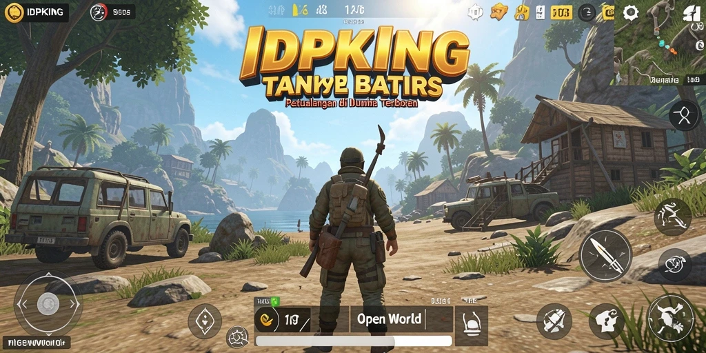 Tampilan antarmuka <strong>IDPKING</strong> menampilkan dunia terbuka yang penuh warna.