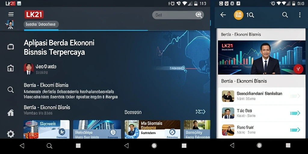 Tampilan antarmuka pengguna LK21 dengan berita Ekonomi Bisnis.