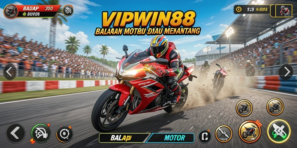 Tampilan antarmuka <strong>VIPWIN88</strong> yang menarik saat balapan motor.