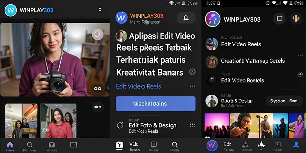 Tampilan antarmuka aplikasi WINPLAY303 untuk Edit Video Reels.